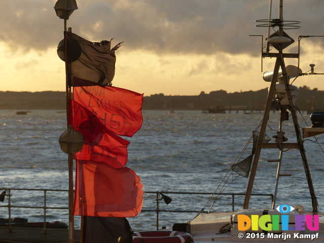 FZ019452 Buoy marker flags on fishing boat